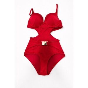 MOEVA LONDON Red Cutout‎ One Piece Swimsuit Gold Buckle Size S